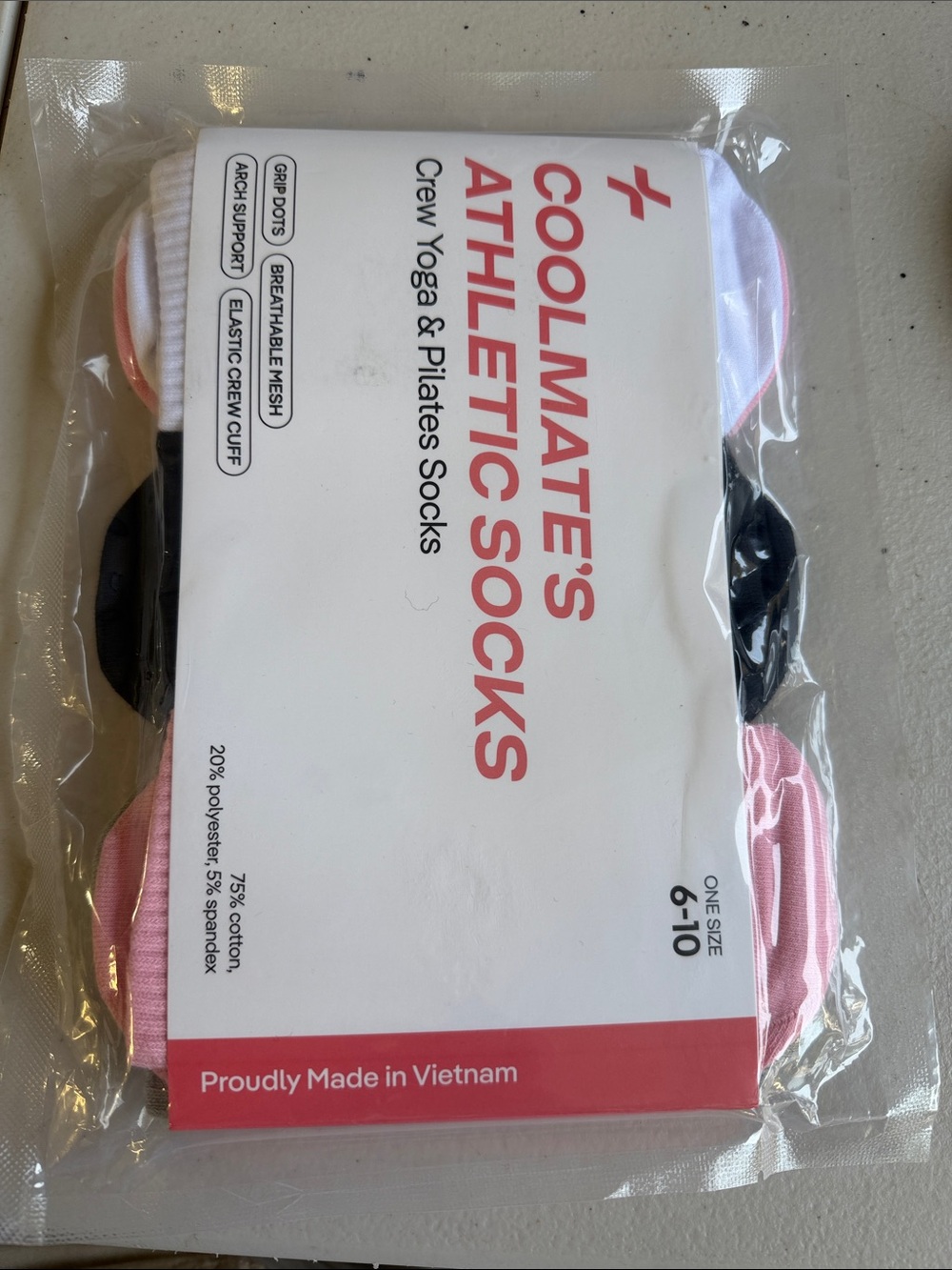Athletic Crew Socks - Pink, White, Black - 3 Pack